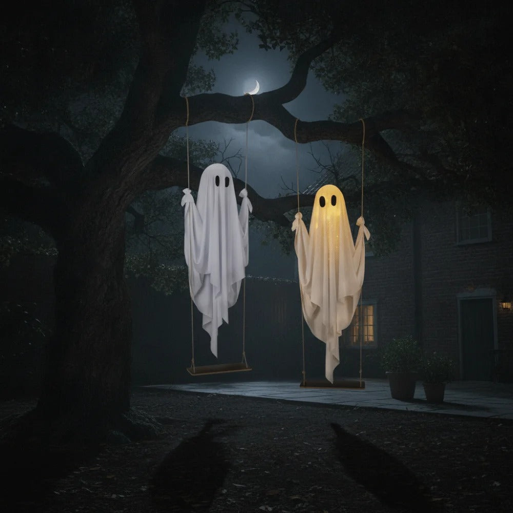 Light-Up Hanging Ghost Swing Decoration